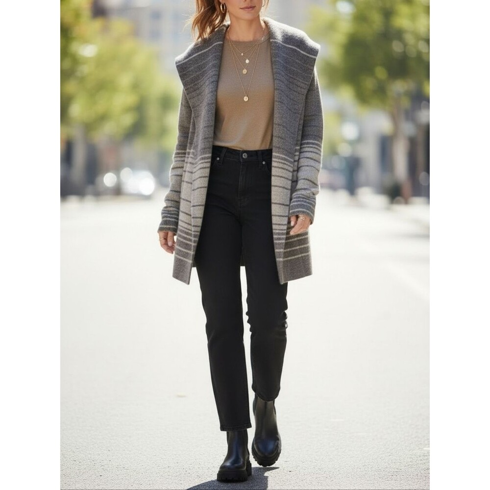 Vince Sophia Striped Alpaca/Wool/ Cashmere/Yak Blend CozyCardigan